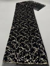 Tela de tul nigeriano bordado, tejido de malla con lentejuelas francesas, línea negra y dorada, alta calidad, para coser, 2021 2024 - compra barato