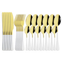 Conjunto de talheres de mesa luxuoso dourado branco, 24 peças, faca de aço inoxidável, garfo, colher, conjunto de talheres de cozinha 2024 - compre barato