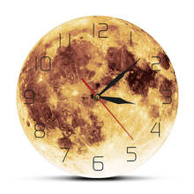 Reloj de pared de luna llena amarilla, decoración del hogar, cuarto de niños, arte de pared de espacio, Harvest Moon, colgante silencioso, reloj de pared 2024 - compra barato
