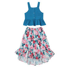 Conjunto de vestido de princesa para niñas pequeñas, camiseta sin mangas de lunares, Tops + Falda larga Floral, conjuntos de verano 2024 - compra barato