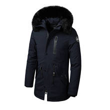 Chaqueta larga de algodón y gruesa para hombre, Parka informal con Cuello de piel, con bolsillos de marca, impermeable, para invierno 2024 - compra barato