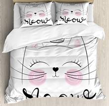 Conjunto de edredom e capa de gato, decorativo, 3 peças, com 2 travesseiros, figura de princesa, gatinho com coroa desenhada à mão 2024 - compre barato