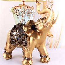 Golden Resin Elephant Statue Lucky Feng Shui Elegant Elephant Trunk Statue Lucky Wealth Figurine Crafts Ornaments For Home Gift 2024 - buy cheap