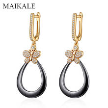 MAIKALE Fashion Black Ceramic Earrings Butterfly Shape Cubic Zirconia Gold Dangle Drop Earrings for Women's Jewelry Gifts 2024 - buy cheap