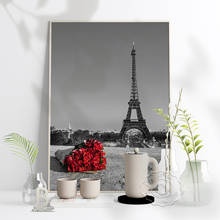 France Paris Red Rose Landscape Poster Black And White Paris City Art Print Cityscape Wall Picture Retro Home Living Room Decor 2024 - buy cheap