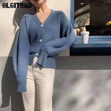 Knit Cardigan Solid Color 2020 Autumn New Jacket Loose Wild Sweater Coat Puff Sleeve Female Short Paragraph Sweater SW1468 2024 - buy cheap