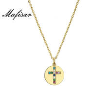 Mafisar  Classic Design Round Sequins Cross Pendant Necklace For Men Women Gold Chain Colourful CZ Stone Necklace Bijoux 2024 - buy cheap