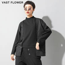 Patchwork Irregular Tshirt Women Fashion Stand Collar Long Sleeve Casual Loose Tee Shirt Femme Tops Clothes Spring Autumn 2021 2024 - buy cheap