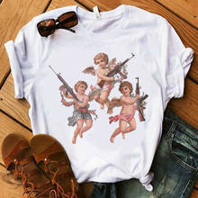 Футболка с ангелом для женщин и малышей, гранж Харадзюку, эстетическая футболка, забавная футболка Ulzzang с графическим рисунком, женская футболка в стиле хип-хоп, уличная одежда, Топ 2024 - купить недорого