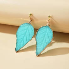 HuaTang-pendientes colgantes de hojas de piedra verde para mujer, aretes colgantes de Color dorado, geométricos, joyería de fiesta 2024 - compra barato