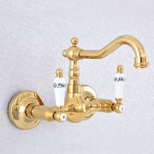 Luxury Gold Kitchen Faucet Wall Mounted Basin Mixer Tap Hot And Cold Water Mixer Tap Double Holes Kitchen Sink Mixer Tap 2024 - buy cheap