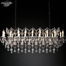 19th C. Rococo Iron & Crystal Rectangular Chandelier Lighting Linear Crystal Chandelier Hanging Lamp for Living Dining Room 2024 - buy cheap