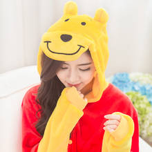 Adult Winnie Bear Kigurumi Women Men Cartoon Animal Cosplay Costume Winter Onesie Pajama Hooded Couple Funny Party Suit 2024 - buy cheap