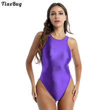 TiaoBug Women Summer Solid Color Glossy One-Piece Swimsuit Ladies Cutout Back Bodysuit Stretchy Tights Leotard Swimwear 2024 - buy cheap