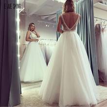 E JUE SHUNG Newest Tulle A Line Wedding Dresses Deep V-neck Sexy Backless Appliques Boho Tulle Bridal Gowns vestido de noiva 2024 - buy cheap