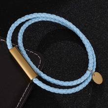 Fashion Simple Jewelry Blue Double Leather Rope Bracelet for Women Men Stainless Steel Magnetic Buckle Couples Bracelets SP0705 2024 - buy cheap