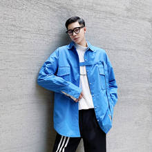 Camisa informal de manga larga para hombre, ropa de calle, Hip Hop, azul y negro 2024 - compra barato