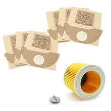 6 pçs sacos de papel + 1pcs filtros de poeira hepa para aspirador karcher peças cartucho filtro hepa wd2250 wd3.200 mv2 mv3 wd3 2024 - compre barato