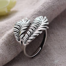 Anel de prata esterlina 925, design de penas elegante para mulheres, anel de festa, atacado, presente feminino, nunca desbota 2024 - compre barato