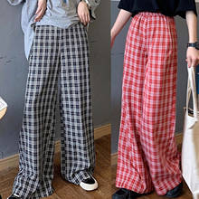 Pantalones informales a cuadros para mujer, pantalón holgado de pierna ancha, estilo Harajuku, Hip-hop, Unisex, talla grande 2XL 2024 - compra barato