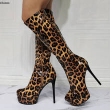 Olomm New Arrival Women Knee High Boots Side Zipper Stiletto Heels Round Toe Blue Brown Grey Party Shoes Women Plus US Size 5-20 2024 - buy cheap