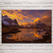 Lofoten-imágenes de pared para decoración del hogar, imágenes de montañas, Noruega, Escandinavia, atardecer, pueblo, posters, KF915 2024 - compra barato