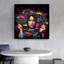 Graffiti abstracto Afro Hair para mujer, pintura en lienzo, impresiones de arte moderno para pared, póster e impresiones gráficas, decoración del hogar sin marco 2024 - compra barato