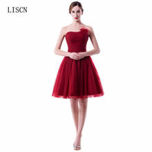 Best Sale Fashion Open Back Red New Strapless Bow Pleated Tulle Red Corset Gowns Short Bridesmaid Dress Knee Length Party A Line 2024 - buy cheap