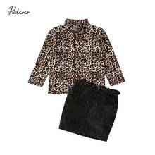 2020 Baby Spring Autumn Clothing Toddler Baby Kid Girl Clothes Leopard Tops Shirt + Ruffle Leather Skirt Long Sleeve Outfit Set 2024 - buy cheap