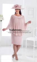 Pearl Pink Plus size Mother of the bride dress with Crumple Overlay Hand beading Neck 2024 - buy cheap