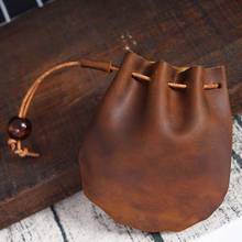 2020 Vintage Handmade Crazy Horse Leather Small Coin Purse Cow Leather Coins Money Pocket Retro Wallet Drawstring Storage Bag 2024 - buy cheap