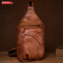 Vintage Leather Men Chest Bag First Layer Vegetable Tanned Cowhide Shoulder Bags Men's Casual Sports Messenger Bag 2024 - buy cheap