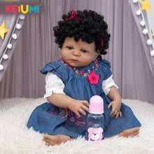 KEIUMI Bebê Reborn Menina Negra Linda 57cm Morena Cabelo Cacheado Encaracolado Crespo Afro Realista Original Corpo Siliconado Banho Molha Mamadeira Certidão Chupeta Promoção Natal Dia Das Crianças Revenda Sergipe Goias 2024 - compre barato