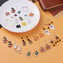 Enamel Halloween Charms Ghost Pumpkin Bat Spider Cat Hat Glass Beads Brass Earring Hooks Wires for Earring DIY Making 2024 - buy cheap