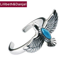 Anel azul voador águia embutido turquesa pura 925 prata esterlina estilo indiano presentes para homens mulheres anel ajustável joias finas 2020 r42 2024 - compre barato