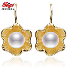 Golden Flowers 925 Sterling Silver White Natural Freshwater Pearl Drop Earrings Women's Exquisite Party Jewelry Gifts FEIGE 2024 - buy cheap
