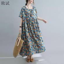 Oversized Floral Summer Beach Dress Women Loose Long Ladies Dresses Oversized Cotton Boho Elegant New Fashion Dress 2022 Vestido 2024 - buy cheap