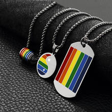 Colorful Dog Tag Round Gay Pride Chain Stainless Steel Pendents Necklace Big Spacers LGBT Jewelry Lesbian Rainbow Lovers Gift 2024 - купить недорого