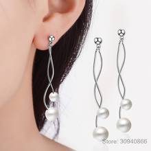 Pendientes de plata de ley 925 para mujer, aretes con borla de ondulación, cadena de perlas, Brincos de Prata, S-E172 2024 - compra barato