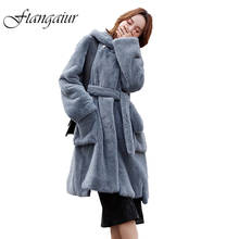 Ftangaiur 2021 Winter Import Velvet Mink Fur Coat For Femal With Sashes Hood Natural Fur Coat Women X-Long Real Mink Fur Coats 2024 - buy cheap