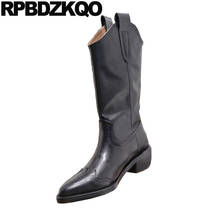 Botas de estilo occidental para mujer, zapatos impermeables de media pantorrilla, estilo Cowboy europeo británico, Vintage, de otoño, sin cordones 2024 - compra barato