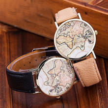 Relojes casuales para mujer, correa de cuero con mapa del mundo, reloj de pulsera de cuarzo analógico, relojes simples para mujer, regalo, relogio femenino 2024 - compra barato