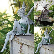 Decoración de jardín al aire libre, artesanía de resina, estatua de hada sentado, paisajismo, ornamento de patio, decoración 2024 - compra barato