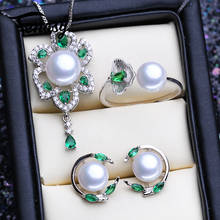 Fenasy conjunto de joias de prata esterlina 925, conjuntos de joias com pérolas naturais da moda para mulheres, brincos de festa verde esmeralda 2024 - compre barato