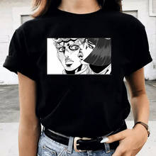 Camisa feminina jojo bizarre adventure 2021, camiseta casual hip hop para mulheres com anime japonês, experiência dourada 2024 - compre barato