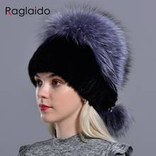 real fur hats for women winter warm natural fur knitted mink fashionable pompom fox fur skullies beanies hats with 2 balls 2024 - buy cheap