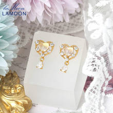 LAMOON Vive сердечек; 925 серебряные серьги-гвоздики в виде капель с кристаллами в форме Для женщин из натурального розового кварца, 14K позолоченные ювелирные украшения LMEI133 2024 - купить недорого