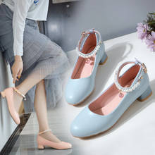 YQBTDL-zapatos de tacón bajo con hebilla para mujer, calzado de fiesta de princesa Lolita, con cuentas, para boda, Primavera, 2020 2024 - compra barato