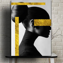Pintura en lienzo moderna para decoración del hogar, carteles e impresiones de mujer dorada negra africana, imágenes artísticas de pared escandinavas para sala de estar 2024 - compra barato