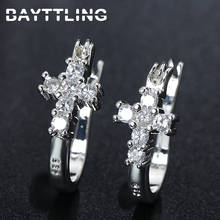BAYTTLING 19MM Silver Color Luxury AAA Zircon Cross Earrings For Women Beautiful Earrings Jewelry Birthday Gift 2024 - buy cheap